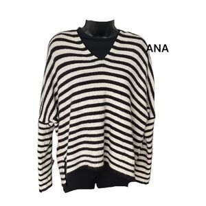 A.N.A black white knit striped sweater with lace up tie back Size Med